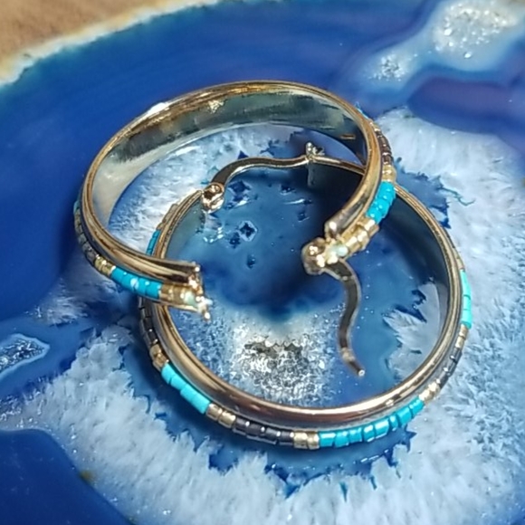 Beaded Gold Hoop Earrings - Picture 7 of 11